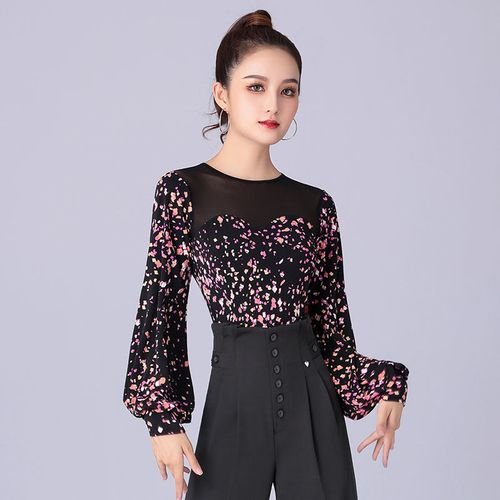 丹宝罗摩登舞上衣新款连体漂亮舞衣灯笼袖拉丁舞练功服伦巴舞服装