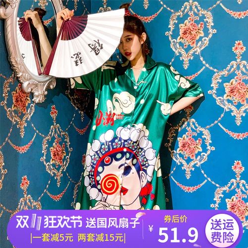 睡衣夏季薄款冰丝女真丝睡裙国潮中国风网红爆款连衣裙2021年新款