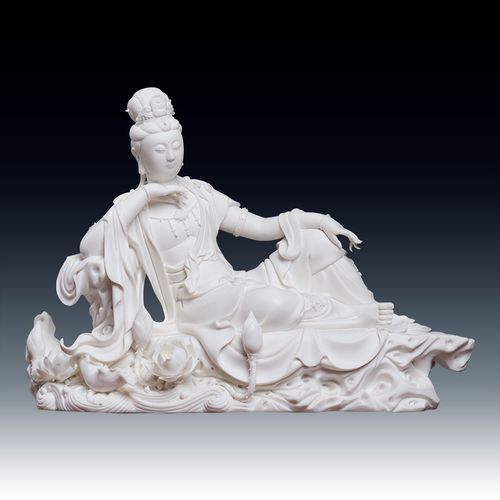 七珍 陶瓷摆件《卧莲自在观音》德化刘铭志大师佛像 家居装饰品 d19