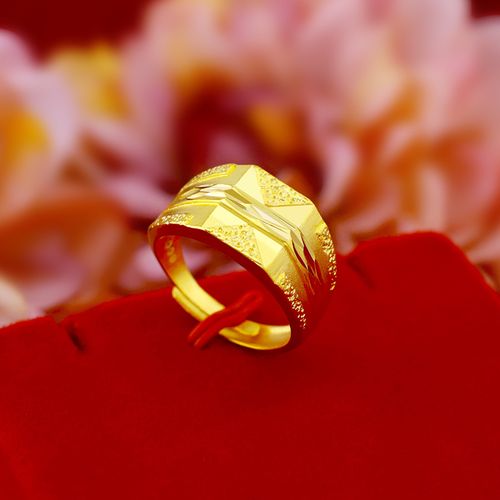 越南沙金男士时尚开口车花戒指花纹磨砂男款仿金戒指久不掉色 男戒