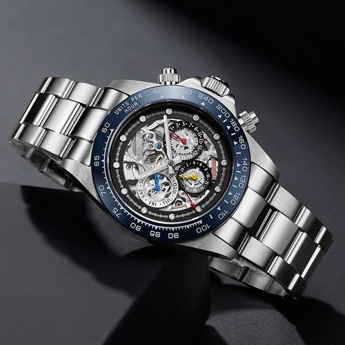 雷力欧手表男士镂空机械表全自动钢带男表防水夜光商务潮流男款表