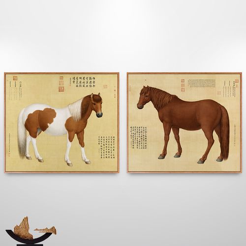 郎世宁十骏图骏马挂画马画像新中式客厅装饰画马到功成壁画玄关画