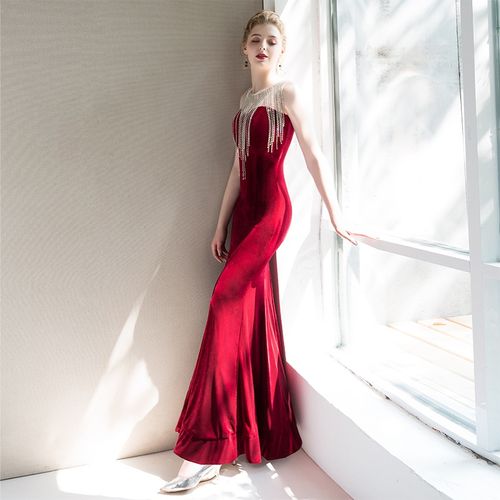 红色晚礼服裙女2022新款宴会气质长款性感修身鱼尾新娘敬酒服