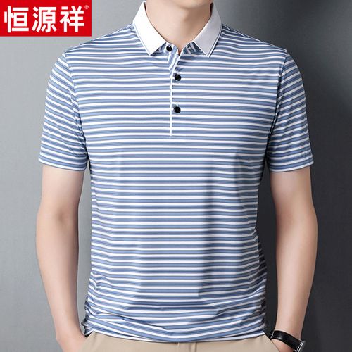 恒源祥t恤男夏季新款桑蚕丝短袖翻领polo衫中年商务休闲薄款男装