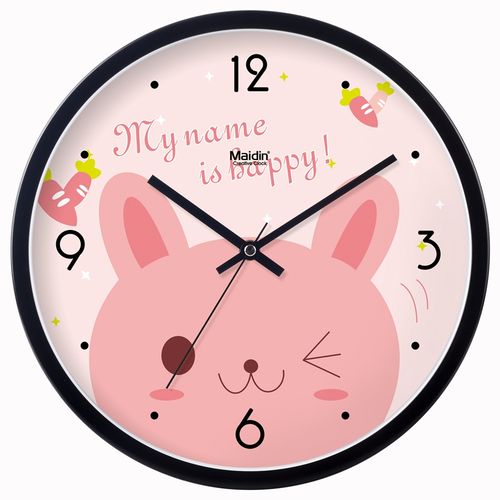 粉色小兔子挂钟儿童房创意卡通可爱静音时钟卧室石英钟日历大挂表