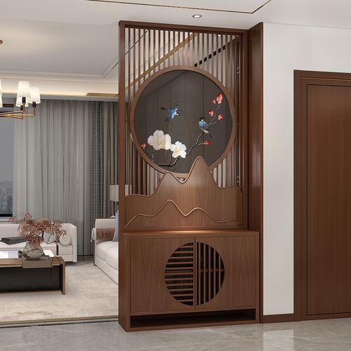 2021新款阻断柜 新中式玄关柜屏风实木入户客厅隔断屏风柜中式刺绣