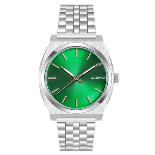 卡施奇品牌手表圆形指针针扣螺旋金属表冠白色商务合金石英表