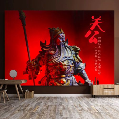 关公背景布日式挂布浮世绘墙布竖款装饰布纹身工作室居酒屋改造布