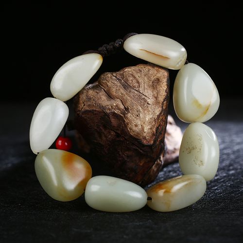 大福报 新疆和田玉籽料籽玉手串 天然白玉洒金皮男女款玉石手链