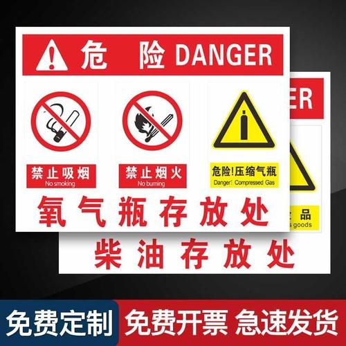 氧气瓶存放处易燃易爆禁止吸烟禁止烟火危险压缩气瓶严禁安全标识