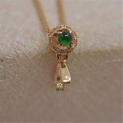 高档18款金扣头挂件翡翠绿蛋玉顶珠扣黄金镶南非钻石k吊坠扣奢华