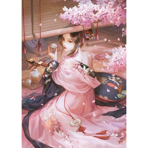 新款印花正品dmc十字绣客厅卧室玄关唯美人物古风美女樱花酒肆