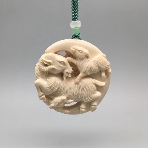 天然猛犸象牙吊坠挂件手工雕刻三阳开泰