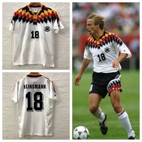 uexa 縢讯体育官网1994年世界杯德国球衣复古主场白色短袖男足球服18