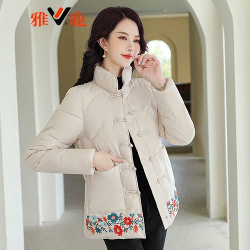 δ69年末特价雅鹿品牌女装棉袄女新潮中国风短款棉服女民族风绣花
