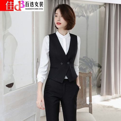百迭职业黑色西装马甲套装秋冬新款气质修身短款无袖背心外套女士外穿