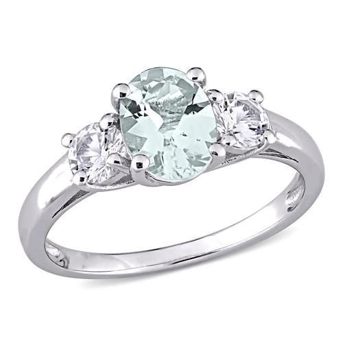amour戒指|sterling silver 1 5/8 ct tgw aquamarine and created