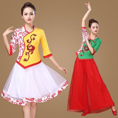 2021广场舞服装新款套装秧歌舞蹈演出服装女扇子舞服二人转服装