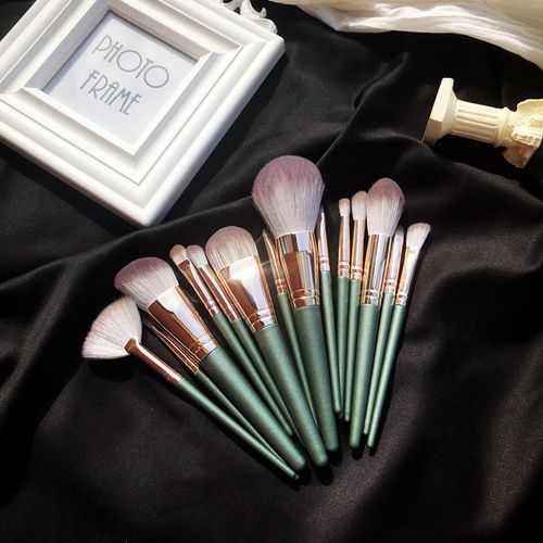 2021新品14支化妆刷套装 绿云超软纤维毛  送刷包 粉底刷 散粉刷