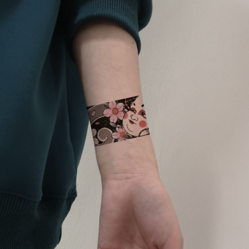 日式阿多福臂环防水持久浮世绘个性花臂海浪手环般若纹身贴男女脚