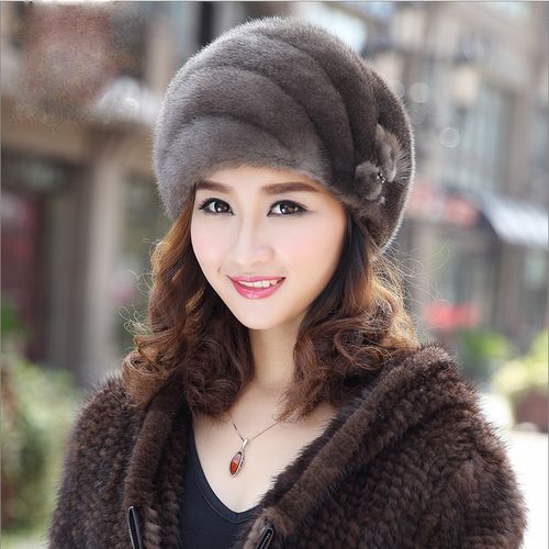 冬季水貂帽子女貂皮帽子整貂皮草帽子护耳蝴蝶结裘皮帽中老年礼帽