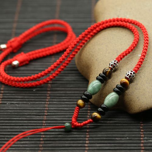 观玉翡翠珠子挂绳项链绳 吊坠挂脖男士玉的链子翡翠绳女手工编织 925