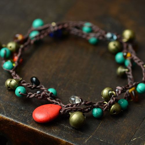 民族风手链多层编织手链原创手工串珠泰国蜡线松石复古个性配饰