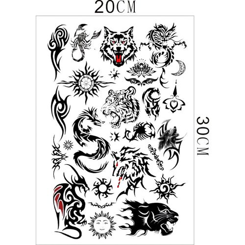 纹身贴防水男女火焰图腾仿真 狼头 龙虎图腾纹身贴一套60贴