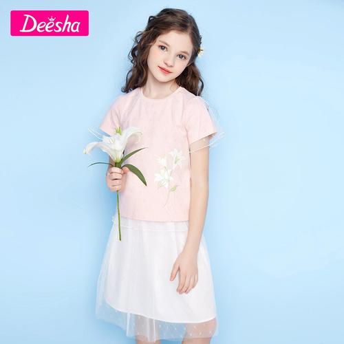 笛莎童装女童套装2022夏季新款中大童儿童小女孩清新印花两件套装