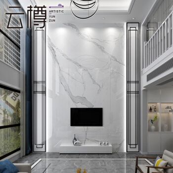云樽大理石电视背景墙瓷砖背景墙别墅新中式复式楼客厅沙发挑空影视墙