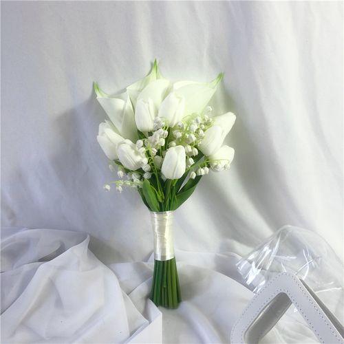 韩式简约新娘婚礼手捧花影楼手感郁金香马蹄莲花束订婚领证手捧花