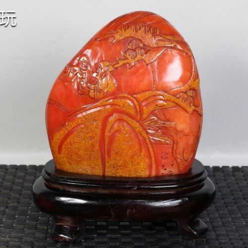 乡下收古玩古董旧货旧藏  【徐之元】刊石乌鸦皮红田黄石雕刻博意