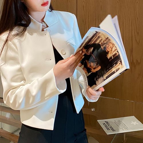 周子然定制 民国冷都女 短款立领西装外套女收腰小个子长袖上衣