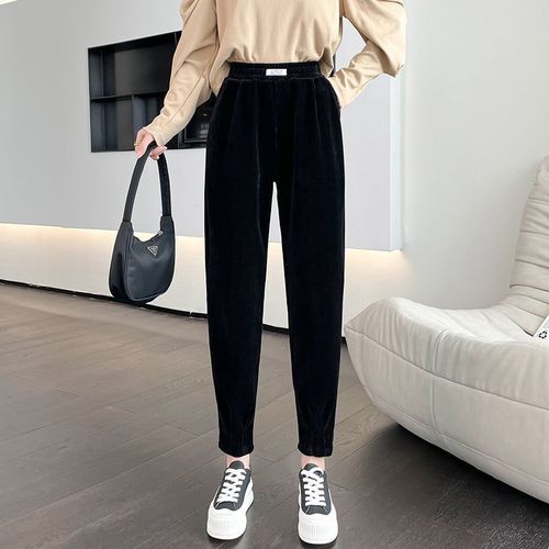 女士灯芯绒的束脚裤子女雪尼尔收脚裤女裤子秋季2022新款灯芯绒哈伦裤
