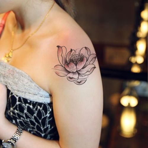 酷玩天下新品纹身贴纸 新莲花荷花粉红纹身贴 防水 女 花刺青