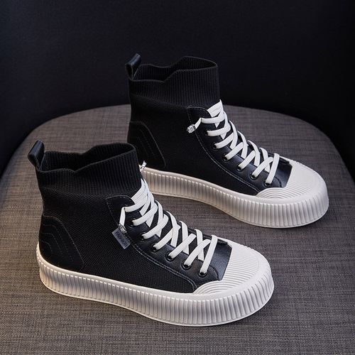 高帮帆布鞋女春秋薄款女鞋年新款夏透气百搭学生黑色厚底板鞋ma nike