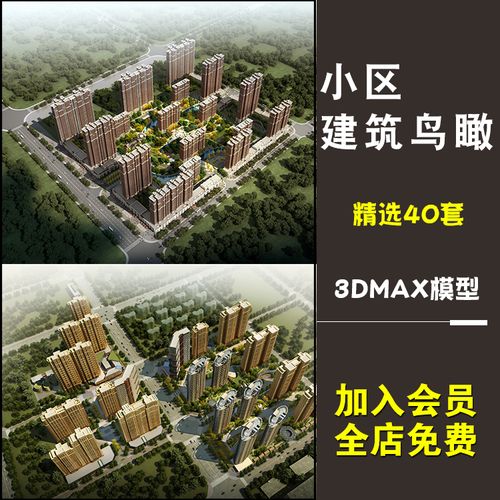 住宅小区居住区建筑楼盘园林景观规划设计俯视图鸟瞰图3dmax模型