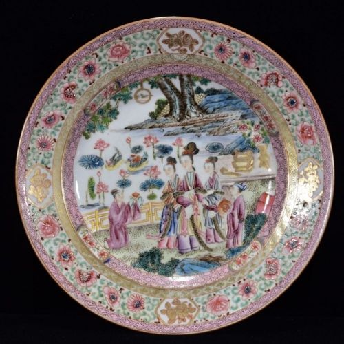 清  广彩人物纹描金盘3*22m