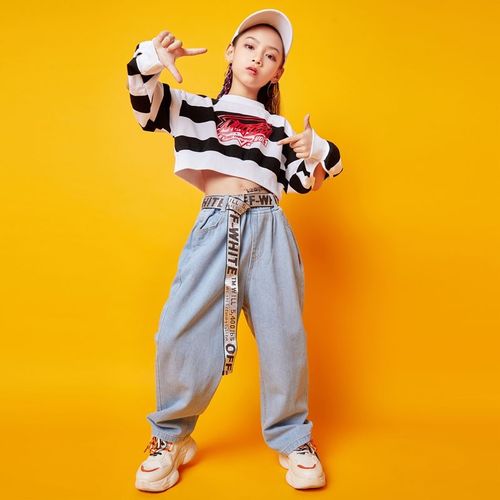 爵士舞服装儿童jazz舞蹈服女童露脐演出服上衣少儿hiphop街舞套装