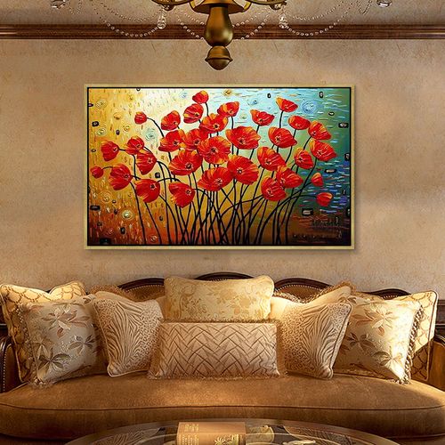 现代家装纯手绘油画客厅有框画装饰画卧室壁画挂画横版画厚油m206
