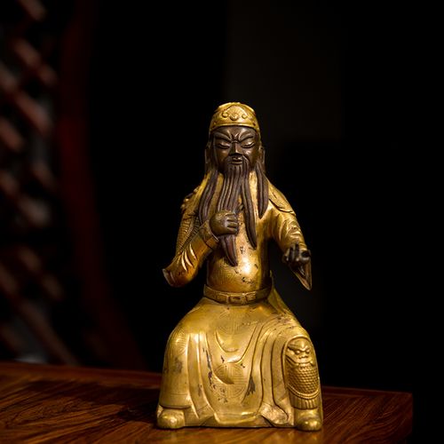 清代铜鎏金关公像古董收藏真品客厅办公室装饰关二爷