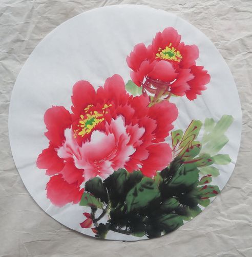 特价全手绘圆形花鸟国画牡丹图无款宣纸画客厅装饰字画he21206074