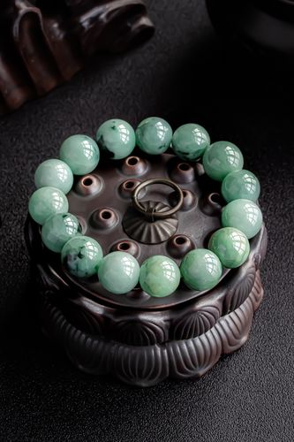 冰糯飘花手链手串翡翠珠子天然翡翠a货