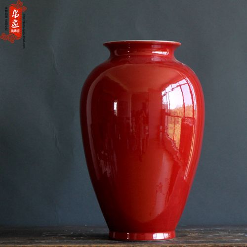 麦穗干花花瓶中式陶瓷器红色插花广口摆件景德镇玄关钥匙收纳摆件