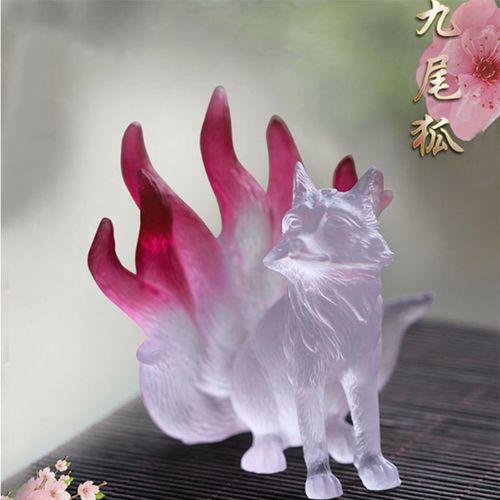 琉璃九尾狐狸凤九小狐狸坐款摆件送礼招桃花工艺品水晶石头装饰摆