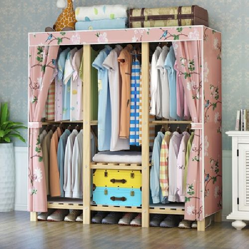 简易防尘折叠棉方木布衣柜加粗加固螺丝组装全挂衣橱衣服收纳柜子