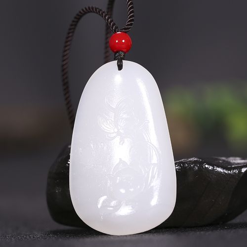 玉脂白玉 蝶恋花玉吊坠 寓意长寿富贵和田玉花小挂件15.9475克