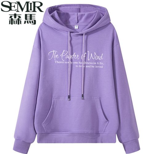 森马连帽女卫衣纯棉帽衫简约2021春秋新款宽松薄款休闲加绒套头衫