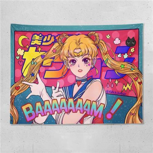 复古美少女战士挂布 女生卧室床头背景布租房改造宿舍ins挂毯 变身美