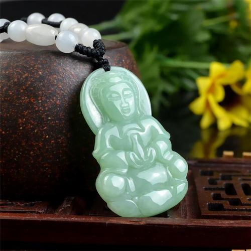 正品a货缅甸天然翡翠精雕玉观音吊坠带翠平安男士观音挂坠